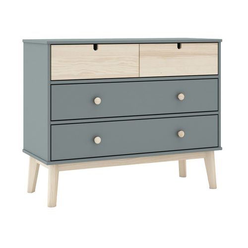 Commode 4 Tiroirs Mdf Et Pin Coloris Gris Vert Et Naturel