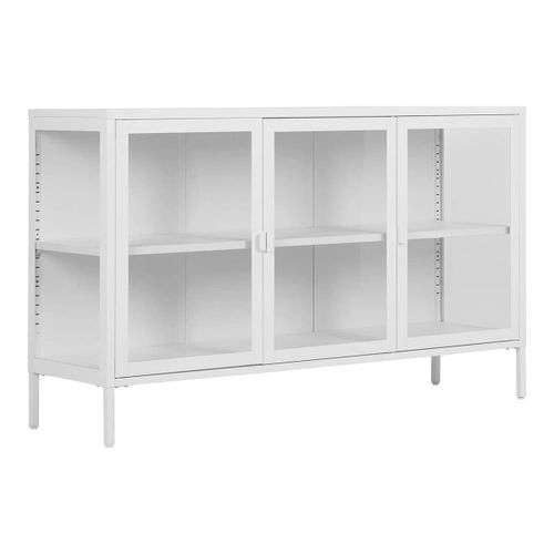 Buffet 3 Portes Verre Et Acier Blanc