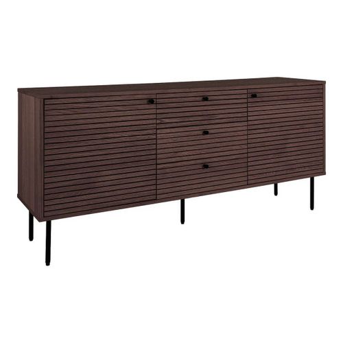 Buffet 3 Tiroirs 2 Portes Effet Tasseaux Teinté Chêne Foncé