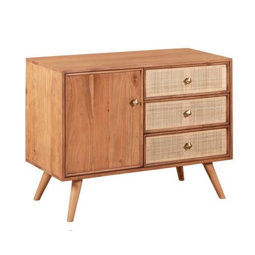 Meuble De Rangement 1 Porte 3 Tiroirs En Acacia Finition Teinté Teck