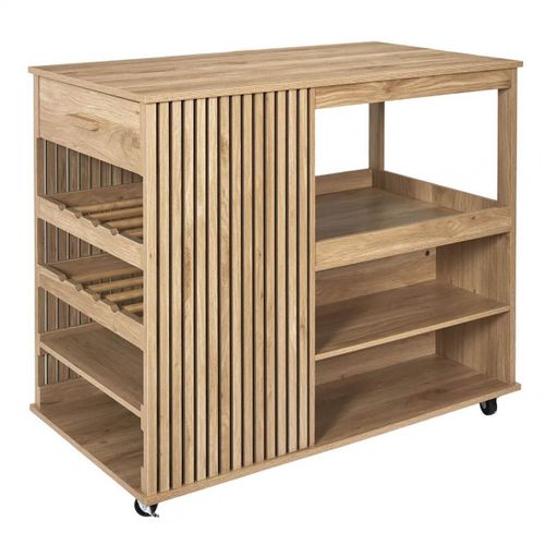 Ilot De Cuisine Multi-Rangement Effet Bois Avec Tasseaux