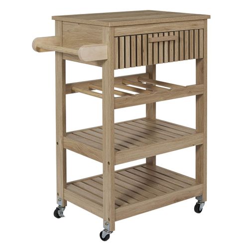 Desserte De Cuisine Multi-Rangement Effet Bois Avec Tasseaux