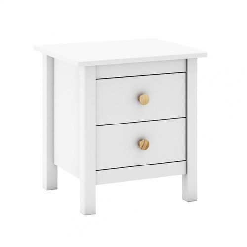 Chevet 2 Tiroirs En Pin Massif Blanc