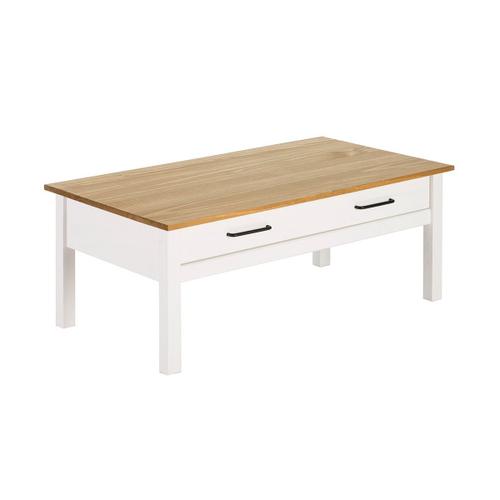 Table Basse Rectangulaire 1 Tiroir Bois Ciré Et Blanc