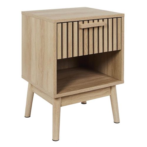 Chevet 1 Tiroir 1 Niche Effet Bois Avec Tasseaux