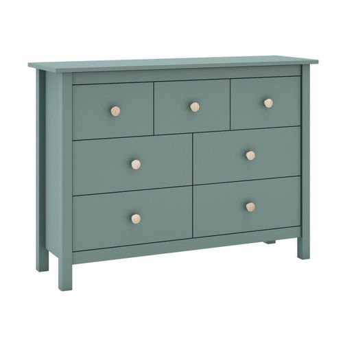 Commode 5 Tiroirs En Pin Massif Vert Pétrole