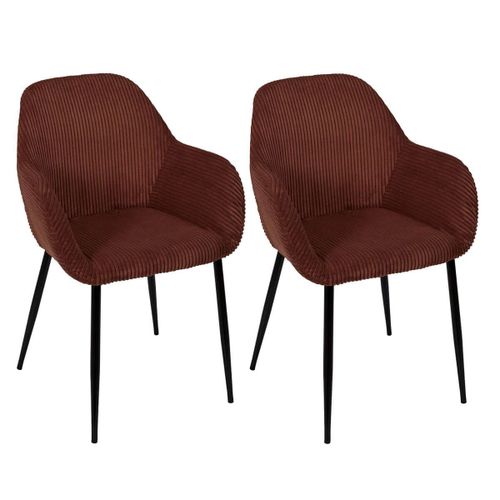 Lot De 2 Fauteuils De Table En Velours Côtelé Coloris Terracotta