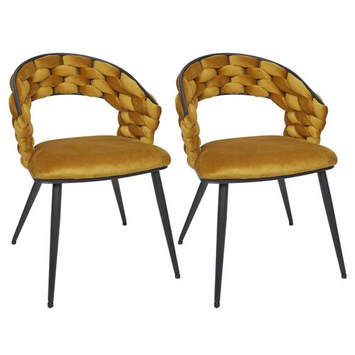 Lot De 2 Chaises En Velours Jaune Moutarde Pieds Métal Noir