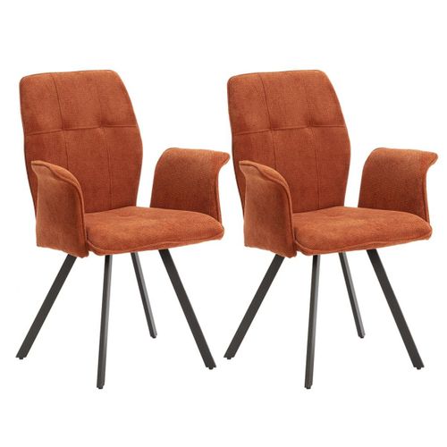 Lot De 2 Fauteuils Tissu Marron Effet Tricoté Pieds Métal Noir