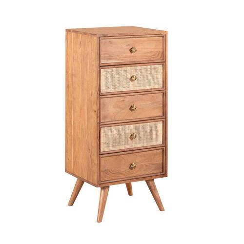 Chiffonnier 5 Tiroirs En Acacia Finition Teinté Teck Avec Plaquage Ca
