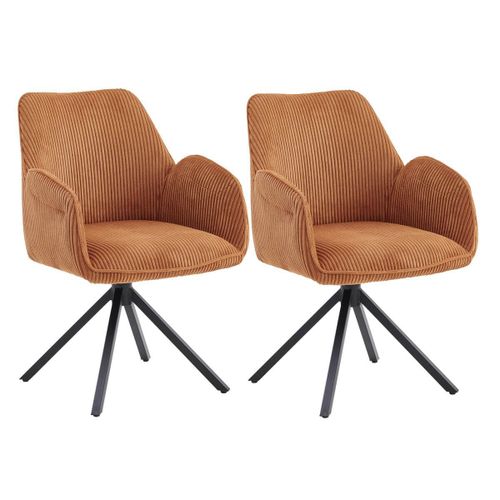 Lot De 2 Fauteuils De Table Pivotants Tissu Velours Côtelé Terracotta