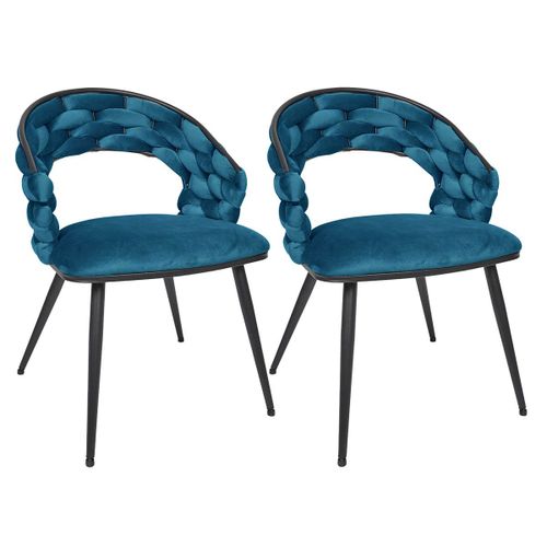 Lot De 2 Chaises En Velours Bleu Pieds Métal Noir