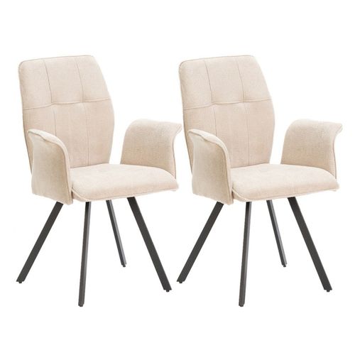 Lot De 2 Fauteuils Tissu Beige Effet Tricoté Pieds Métal Noir