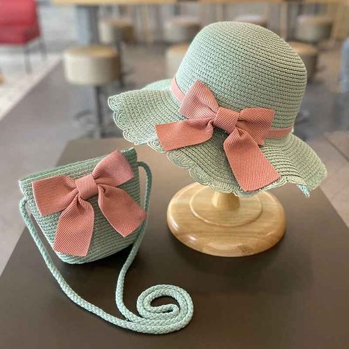 Chapeau En Paille Pour Filles De Ns,Casquette Pare-Soleil Pour Enfants,Sac D'été Pour Bébé,Protection Solaire De Voyage,Chapeau De Plage,Chapeau De Poisson,Cas - Type A-Pink Green-48-52cm(2-7years)