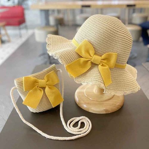 Chapeau En Paille Pour Filles De Ns,Casquette Pare-Soleil Pour Enfants,Sac D'été Pour Bébé,Protection Solaire De Voyage,Chapeau De Plage,Chapeau De Poisson,Casquet - Type A-Yellow-48-52cm(2-7years)