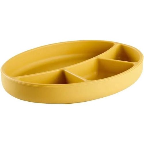 Assiette Ventouse - Thermobaby - Silicone - Jaune Miel - Compartimentée Et Antidérapante