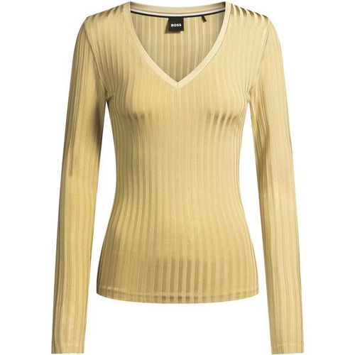 Top À Manches Longues Et Col V En Jersey Côtelé Brillants,L,M,Xl,Xs