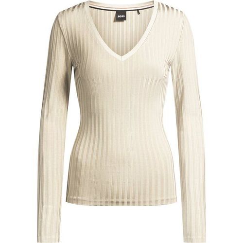 Top À Manches Longues Et Col V En Jersey Côtelé Brillants,L,M,Xl,Xs