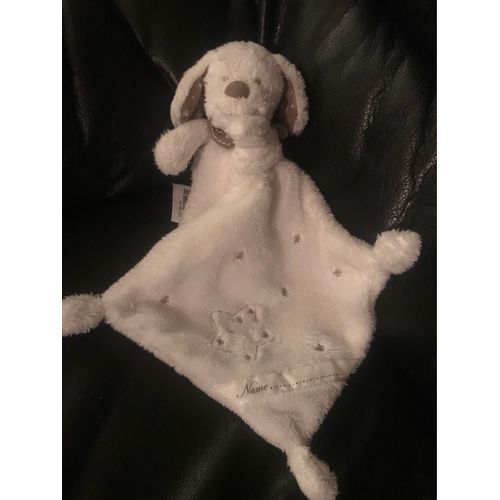 Peluche Doudou Chien Blanc Influx Cora Mouchoir Écharpe Taupe Beige Étoile 