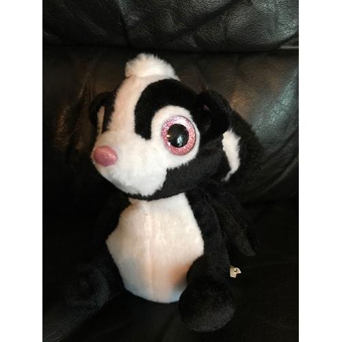 Peluche Orbys Écureuil Noir Et Blanc Skunk Yeux Brillants Rose Et Noir 17cm