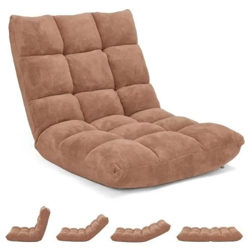 Costway Chaise Convertible Paresseux - Dossier Inclinable Sur 14 Positions Pour Lecture, Yoga, Méditation Jaune