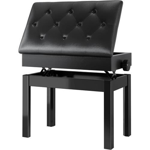 Tabouret Piano Réglable En Hauteur 56x33x58cm, Siege Piano Avec Espace De Rangement, Chaise Piano, Banc Piano Avec Coussin En Cuir Pu, Charge Maximale 150kg,Noir