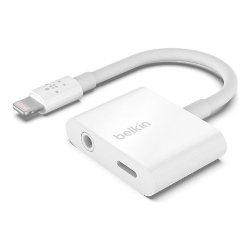 Belkin 3.5 Mm Audio + Charge Rockstar - Lightning Vers Prise Casque/Adaptateur De Charge - Lightning Mâle Pour Lightning, Mini Jack 4 Pôles Femelle - Blanc