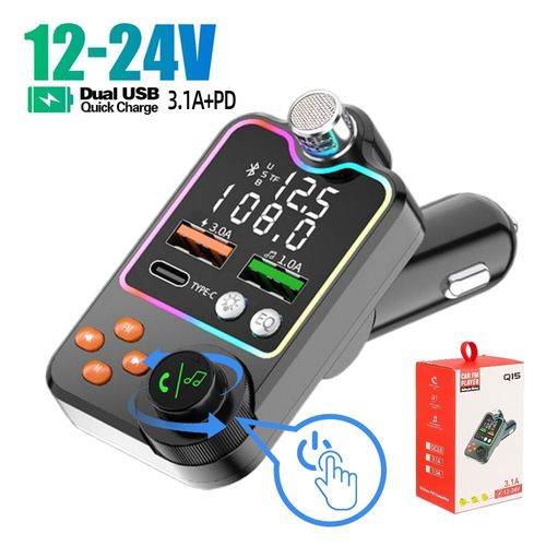 Chargeur De Voiture Sans Fil Bluetooth 5.0,Transmetteur Fm,Double Usb,Pd Type-C,Charge Rapide,Récepteur Audio,Mains Libres,Lecteur Mp3 - Type Fm Transmitters