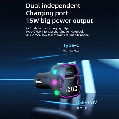 Transmetteur Fm Sans Fil Bluetooth 5.3,Chargeur De Voiture,Charge Rapide,Adaptateur Allume-Cigare Laguna,Usb Type C,Pd Qc3.0