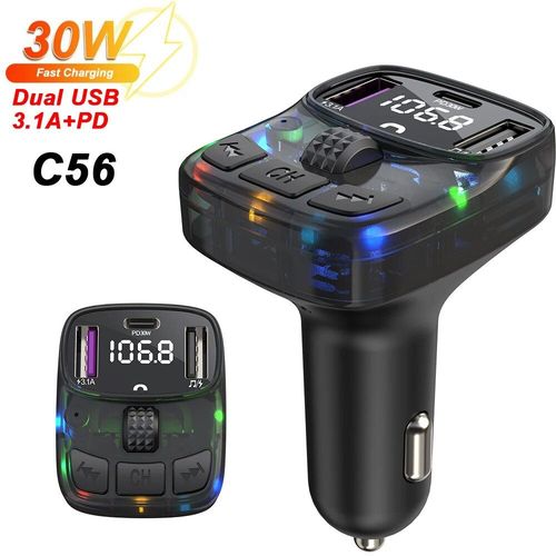 Transmetteur Fm Bluetooth À Charge Rapide Sans Fil,Chargeur De Voiture À Trois Ports,Lecteur Mp3 Étanche,Autoradio Pour Touristes,Pd Type C,Usb - Type C56