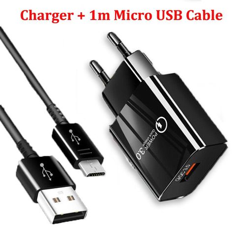 Chargeur Rapide Qc 3.0 Pour Téléphone Portable,Avec Câble Micro Usb,Pour Samsung A10 A7 2018 J6 J4 Plus Huawei P Smart Plus Honor 9 Lite 8x - Type Black Charger Cable