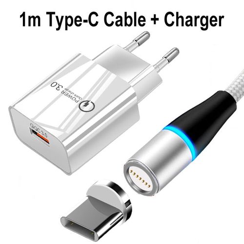 Chargeur Rapide Qc 3.0 Pour Samsung S20 Ultra S10 S9 S8 Plus,Adaptateur Mural Pour Huawei Mate 20 10 Lite Pro Type-C Usb,Câble Magnétique - Type Charger And Cable #A