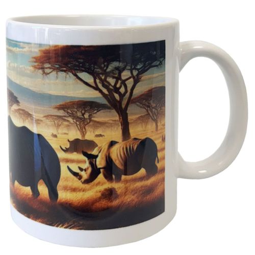 Mug En Céramique Blanche Rhinocéros Dans La Savane