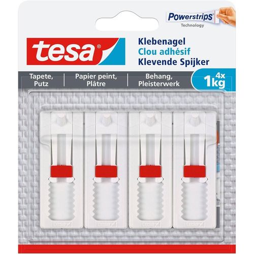 tesa Clou adh¿sif ajustable 1kg pour mur peint et papier peint (Lot de 4 clous)