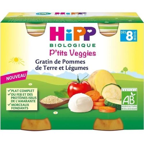 Hipp Bio P'tits Veggies Pot Gratin De Pommes De Terre Et Légumes +8m 2 X 190g