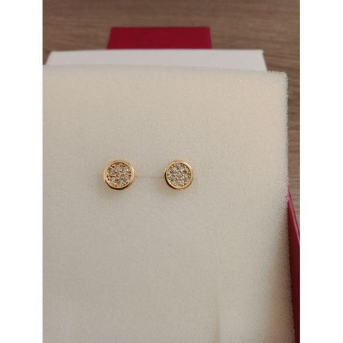 Boucles D'oreilles Rondes Puces Cerclées En Plaqué Or Et Oz Blanc