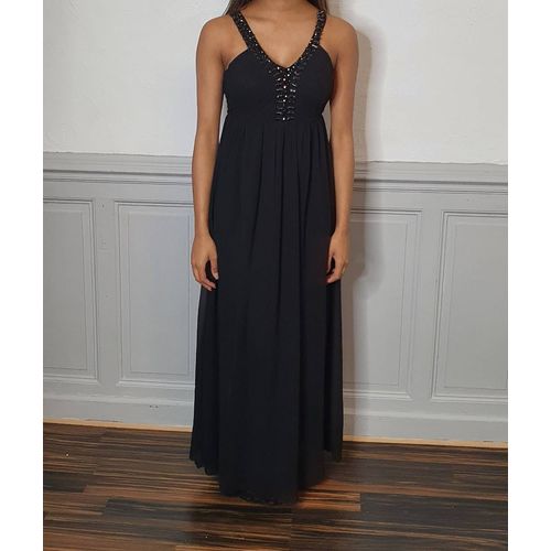 Robe Soiree Longue Noir Plissée Décolleté Strass Taille 36 Ceremonie Mariage