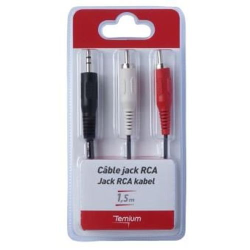 Câble jack 3,5 mm stéréo mâle Temium 2 x RCA mâle 1,5 m