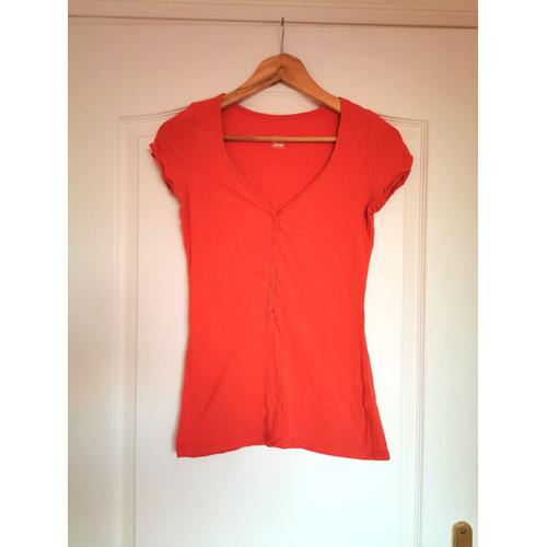 T-Shirt Basique Col V Orange Pimkie Taille M