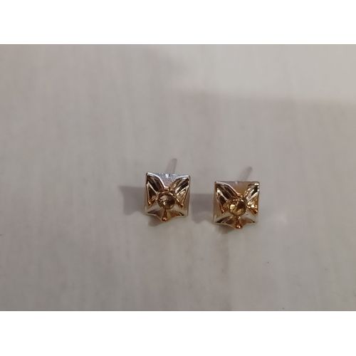 Boucles D'oreilles Doré ,Fleur Carré,Strass Jaune