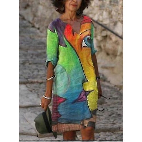 Femmes T Shirt Robe Décontractée Robe T Shirt Robe Tee Robe Feuille Floral Imprimé V Cou Mini Robe Mode Moderne Quotidien Vacances Manches Courtes Régulier Ligh