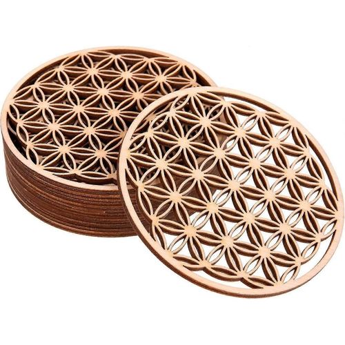 Sous-Verres En Bois De Bouleau Avec Fleur De Vie, 10 Pièces, Taille 10x10 Cm, Décoration Parfaite Pour La Maison Et Le Bar