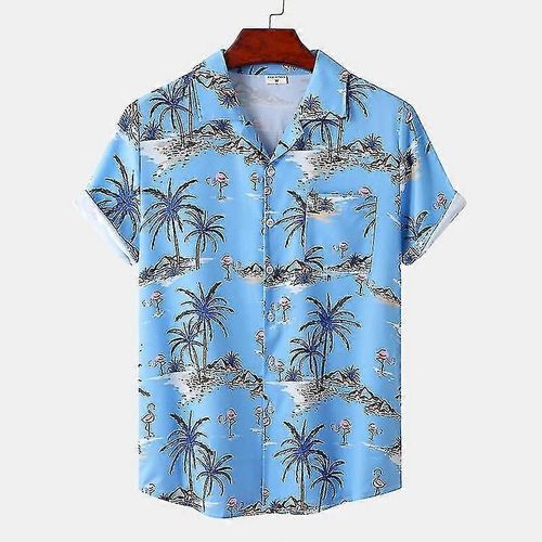 Hommes Floral Print Tops Été Hawaïen Baggy Tee Holiday T Shirt Short Sleeve Blouse