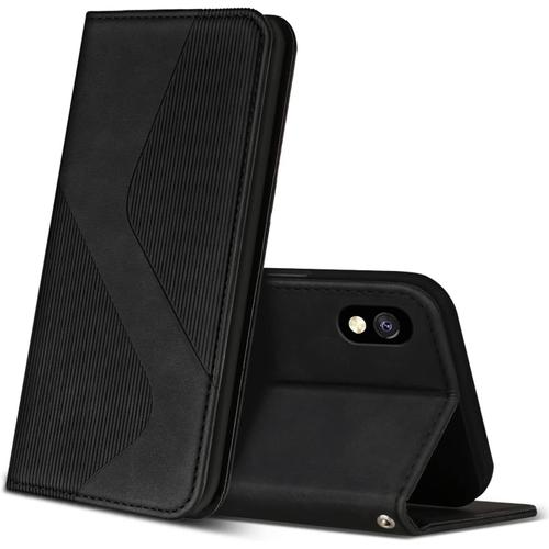 Coque Pour Samsung Galaxy A10 / Galaxy M10, Premium Étui Housse En Cuir De Protection Avec [Emplacements Cartes], Clapet Folio Portefeuille Pour Samsung Galaxy A10 / Galaxy M10 (Noir)