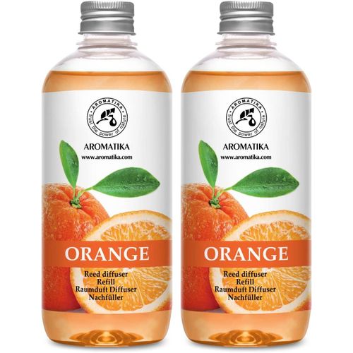 Recharge pour Diffuseur Orange 2x500ml - Diffuseur de Huile Aromathérapie à l'Huile Essentielle Orange - Parfum de Ambiance - Diffuseur Parfumé - Arôme Orange - Diffuseur avec Bâtons