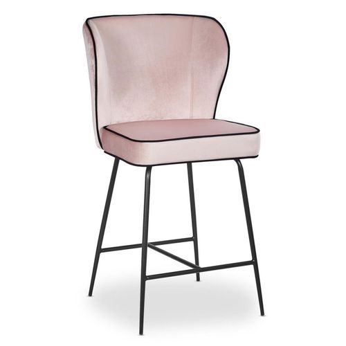 Chaise De Bar Velours Design "Elsa" 100cm Rose
