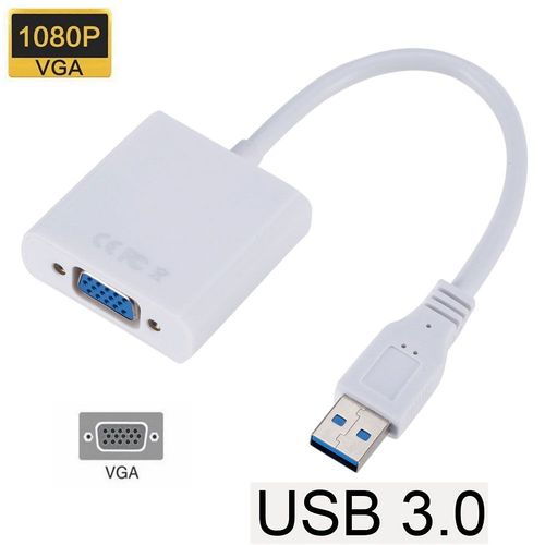 Adaptateur USB vers VGA,USB 2.0/3.0 vers VGA,carte vidéo externe,convertisseur multi-affichage pour ordinateur de bureau,ordinateur portable,PC,moniteur,budgétaire - Type White