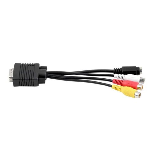 Adaptateur de sortie AV TV VGA mâle vers s-vidéo 3 RCA femelle,connecteur convertisseur,câble vidéo,cartes vidéo pour ordinateur portable - Type Black