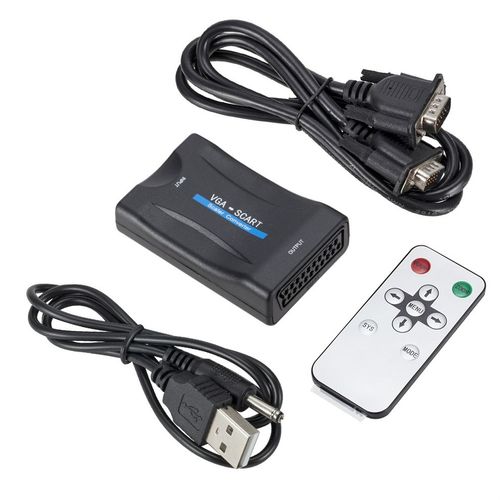 Convertisseur audio vidéo VGA vers péritel,1080P,adaptateur de signal TV,audio vidéo numérique,alimentation de la télécommande,directions VGA - Type VGA to SCART