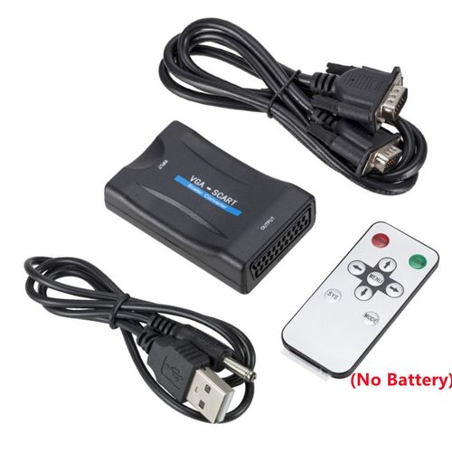Adaptateur de convertisseur audio vidéo VGA vers péritel avec télécommande,câble d'alimentation,convertisseur de signal TV numérique,boîtier DVD - Type VGA to SCART